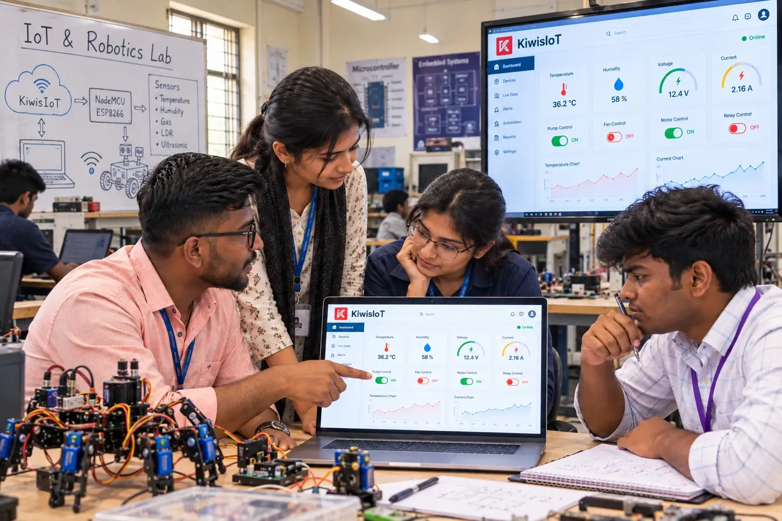 IoT for colleges and schools – students using KiwisIoT in industrial lab
